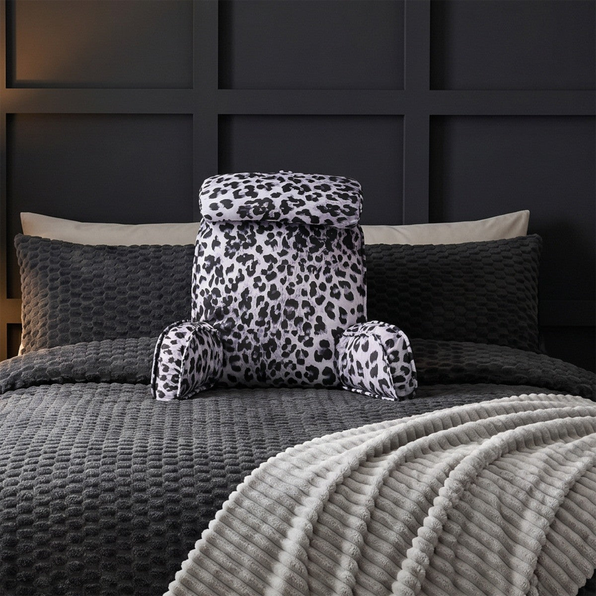 Leopard Print Cuddle Cushion with Head Rest - Monochrome