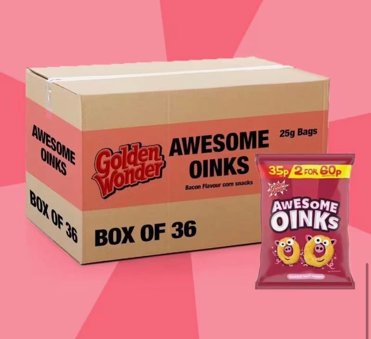 Awesome Oinks Bacon Flavour Crisps 22g X 36 Bags