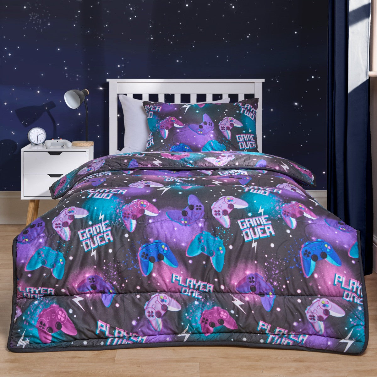 Gaming Coverless 10.5 Tog Duvet Set, Neon - Single