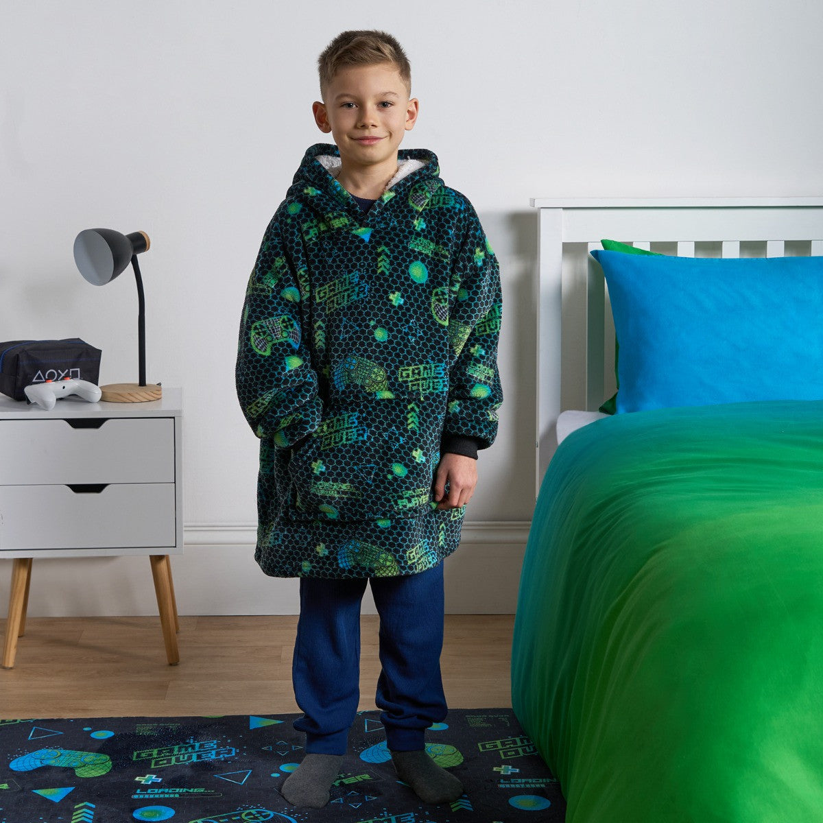 Kids Neon Gaming Hoodie Blanket