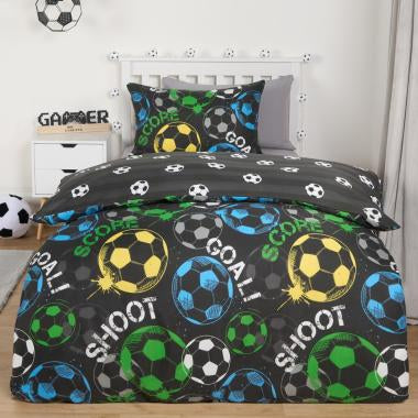 Football Graphic Reversible Duvet Cover Set - Black