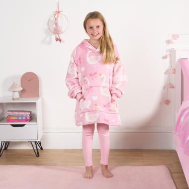 Kids Swan & Bow Print Hoodie Blanket