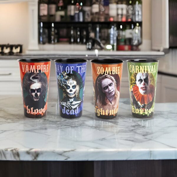 Pack of FOUR Jumbo Plastic Halloween Printed Party Cups