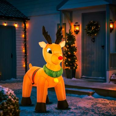 Indoor/Outdoor Self-Inflating Reindeer Light-Up Porch Decoration