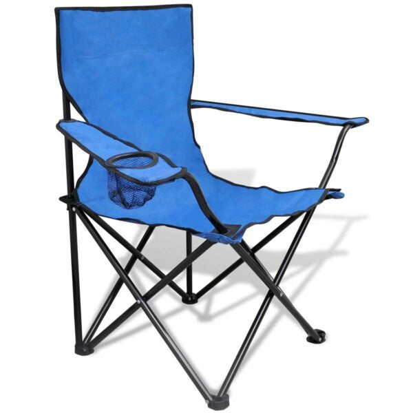 Blue Folding Camping Chair with Cup Holder