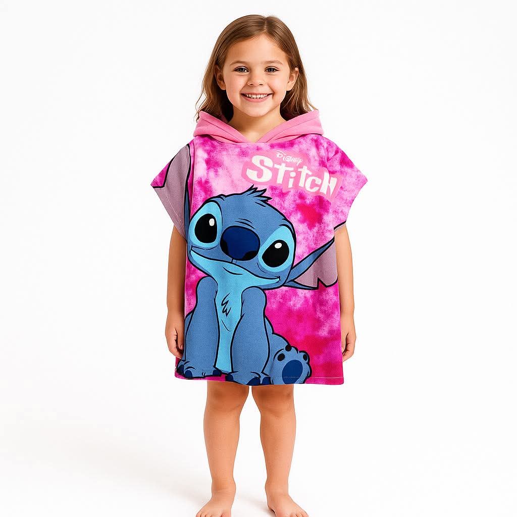 Kids Stitch Towel Poncho - Pink