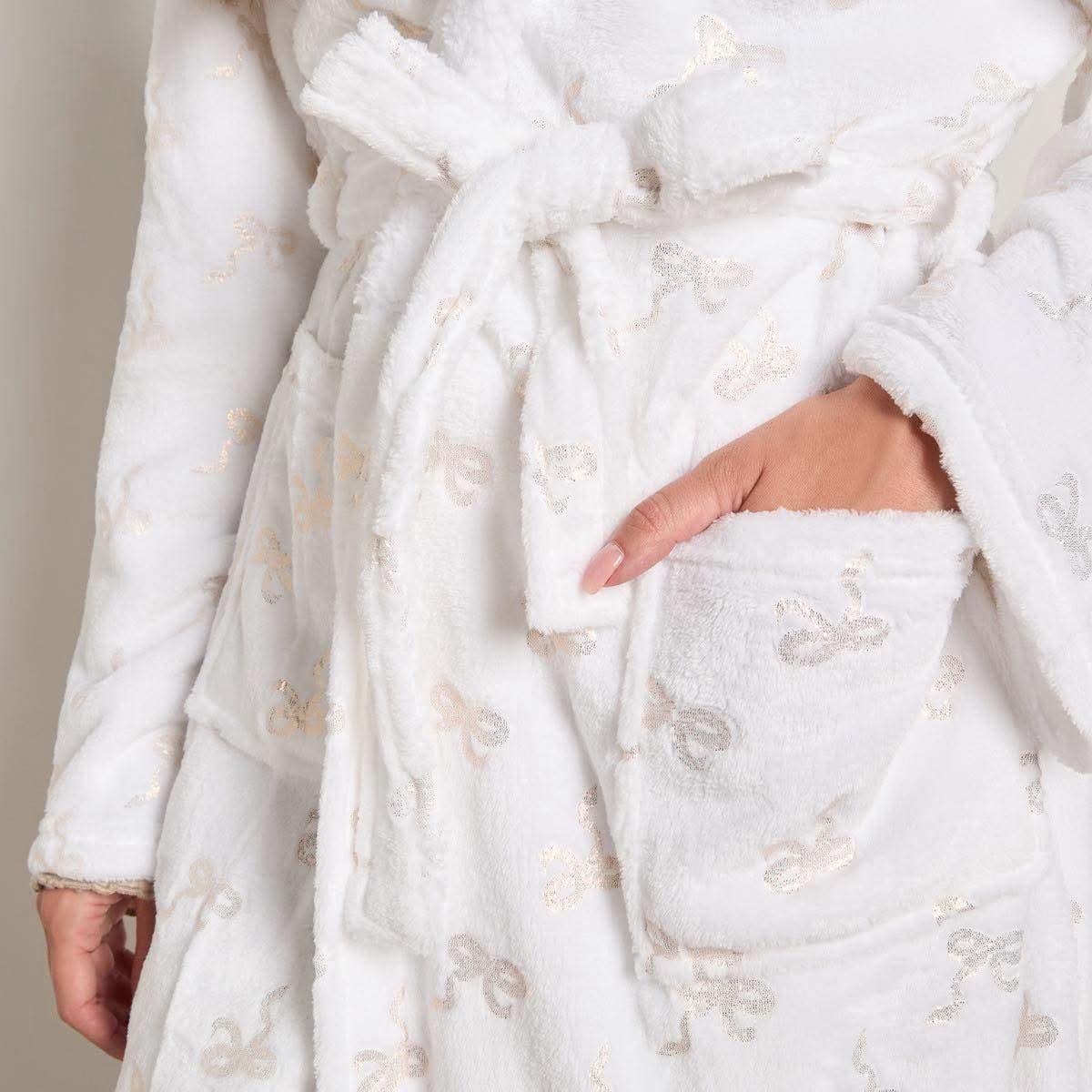 Bow Print Dressing Gown - Cream/Gold - Pre-Order Dispatched 5th October