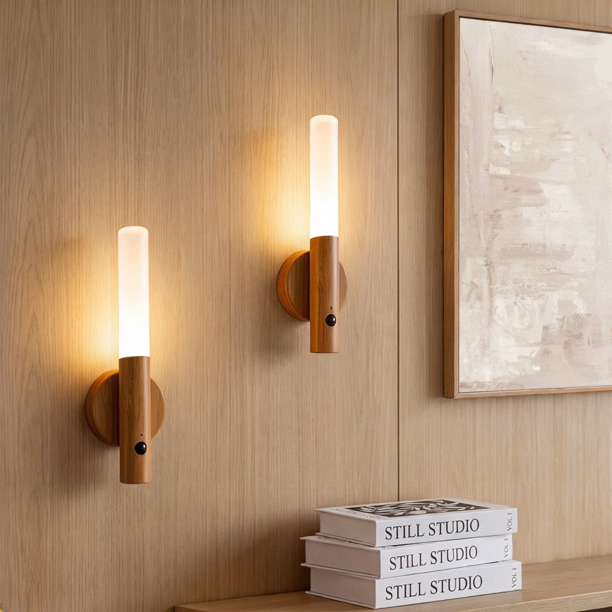 Sensor Wall Lights, Wood - 2 Pack