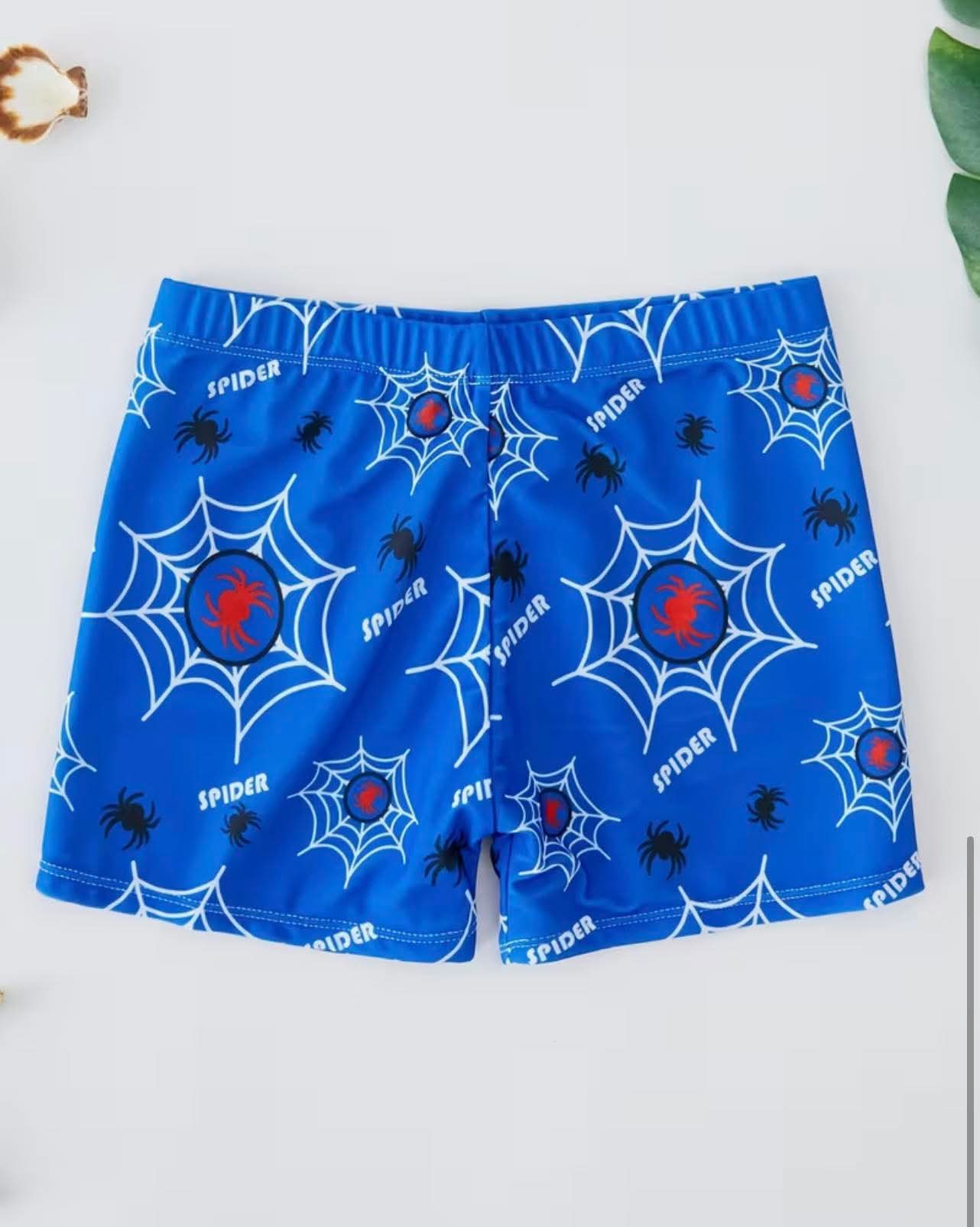 Boys Blue Spider Print Swim Trunks