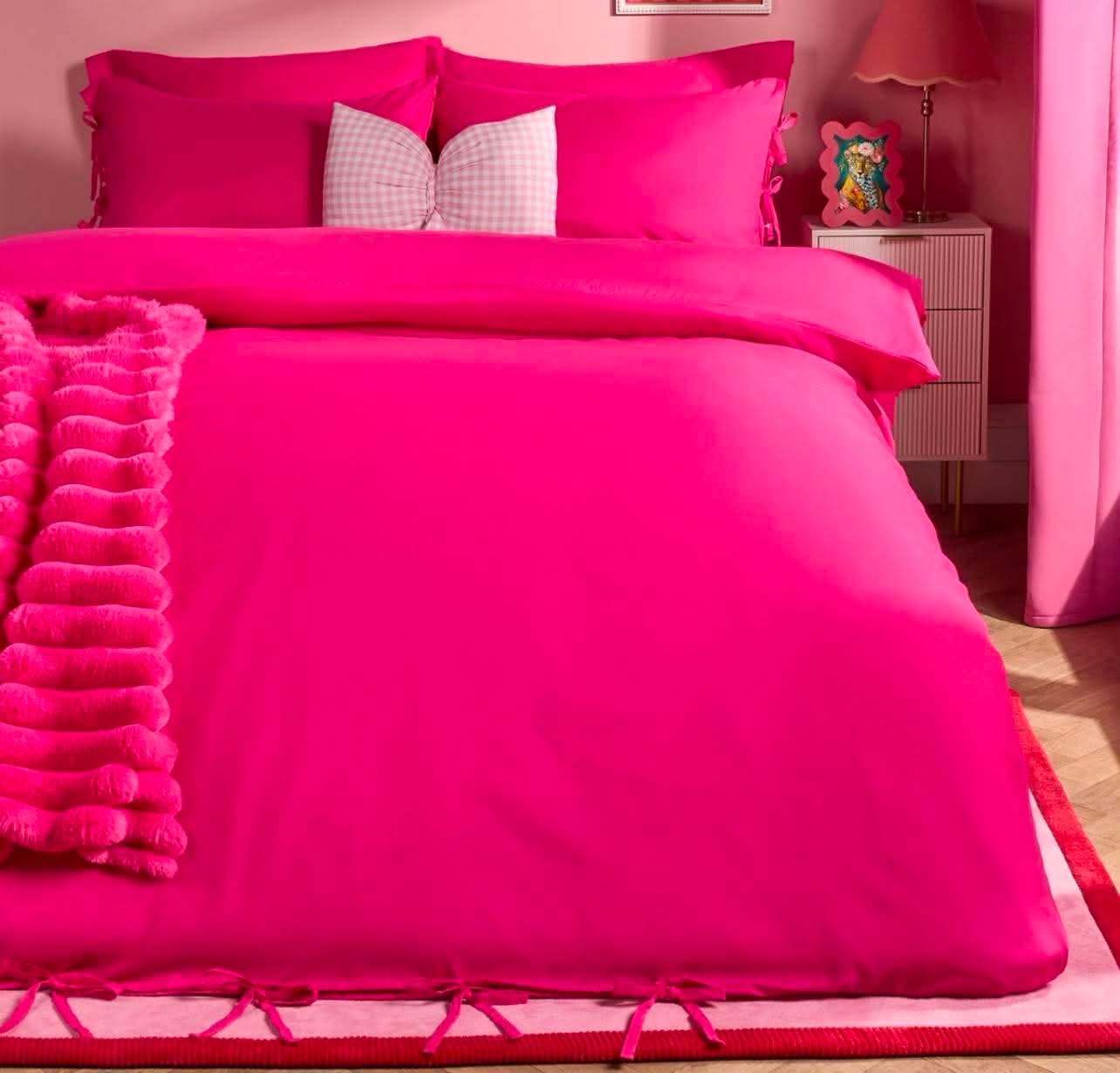 Bow Tie Plain Dye Duvet Set - Hot Pink