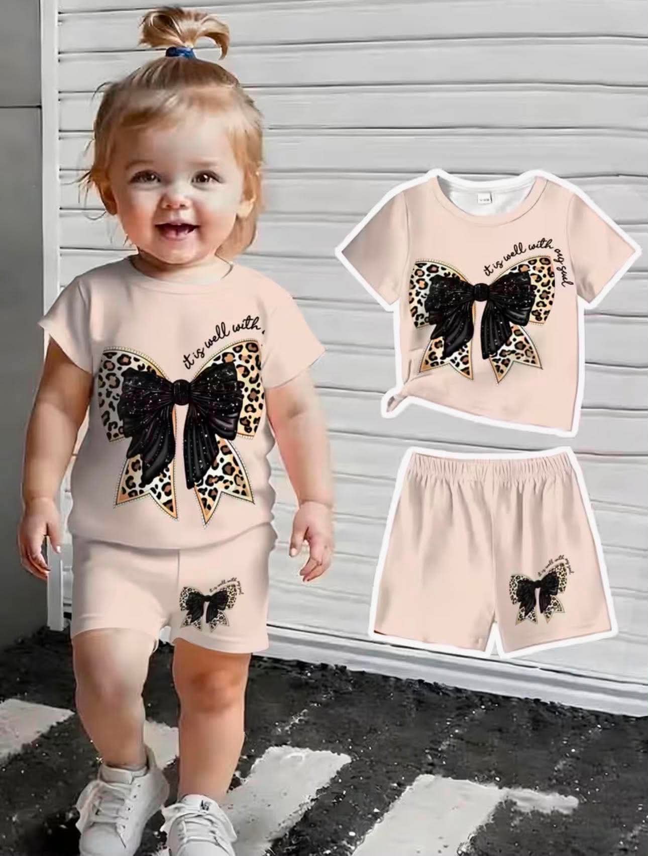 Girls' Fashion Cute Print Set with Top and Shorts