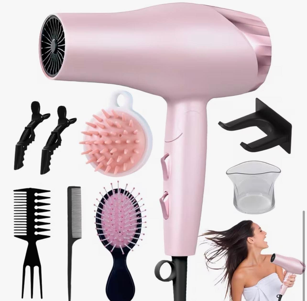 Pink Hair Dryer 9pcs Set
