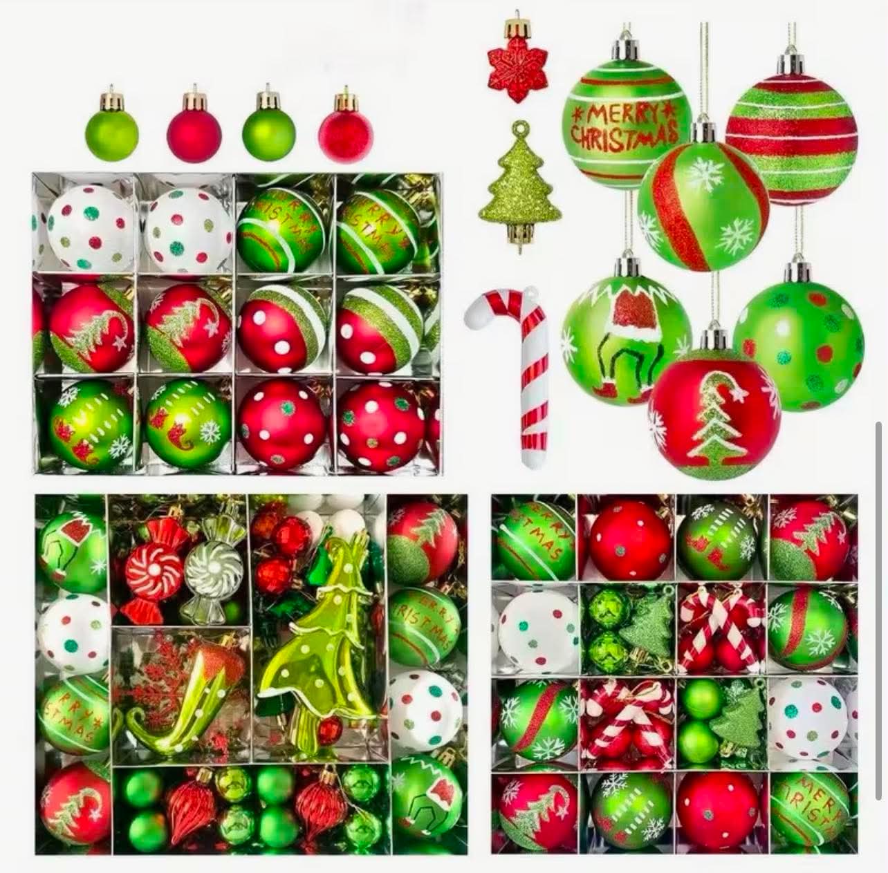 46pcs Red, Green and White Christmas Ball Decoration Set
