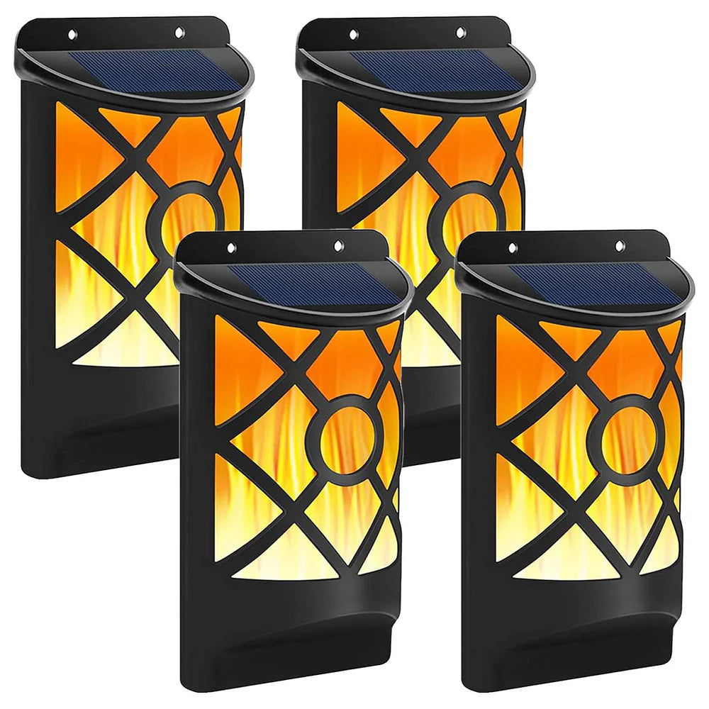 Solar Powered LED Flame Light Wall Mounted Set of 4