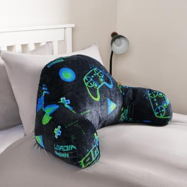 Kids Neon Gaming Fleece Cuddle Cushion - Black