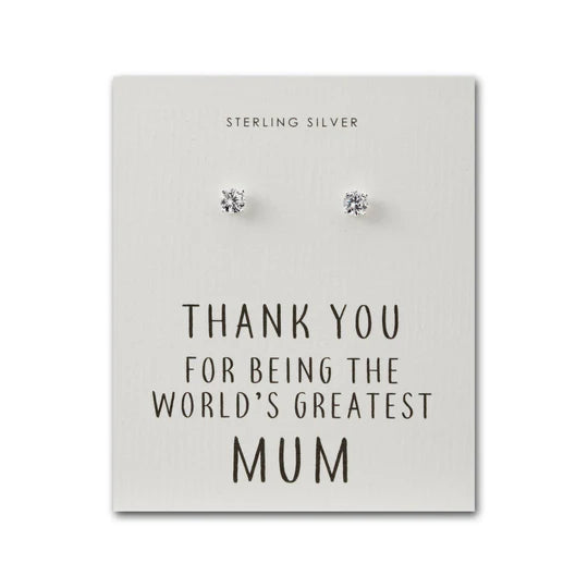 Sterling Silver World's Greatest Mum Crystal Earrings