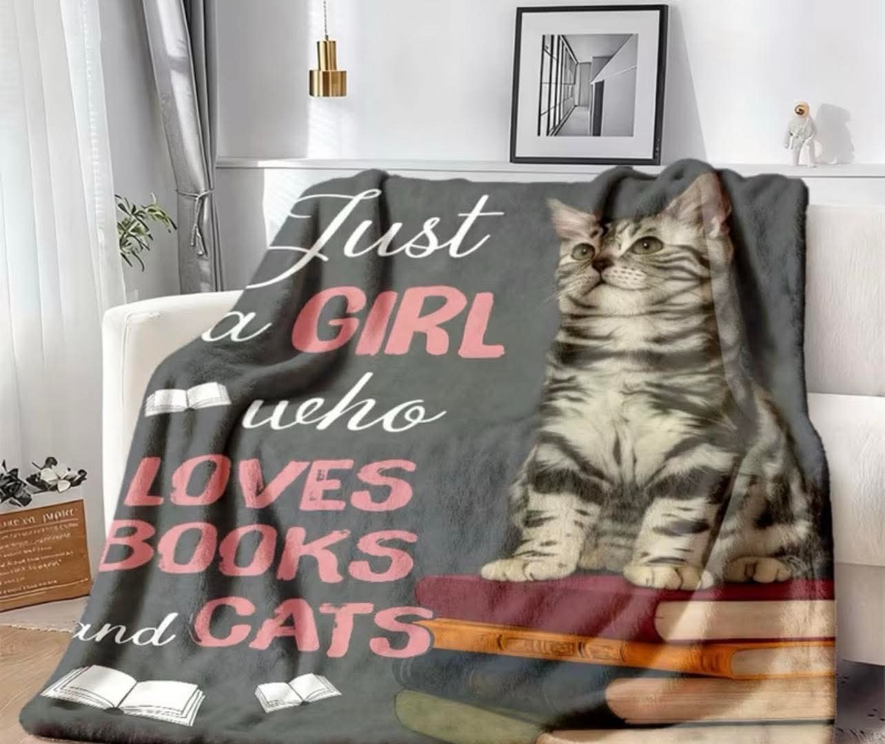 Just A Girl Who Loves Books & Cats Blanket