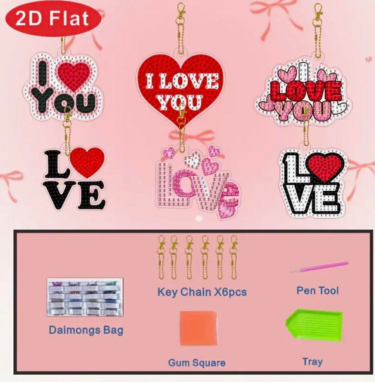 6Pc Love Diamond Art Keychains