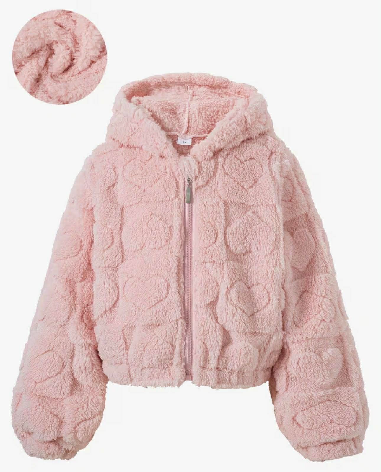 Girls Zipper Plush Heart Jacket