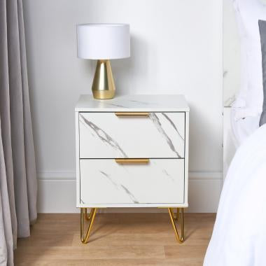 2 Drawer Bedside Table - White Marble