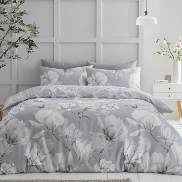 MAGNOLIA DREAMS GREY PRINTED DUVET SET