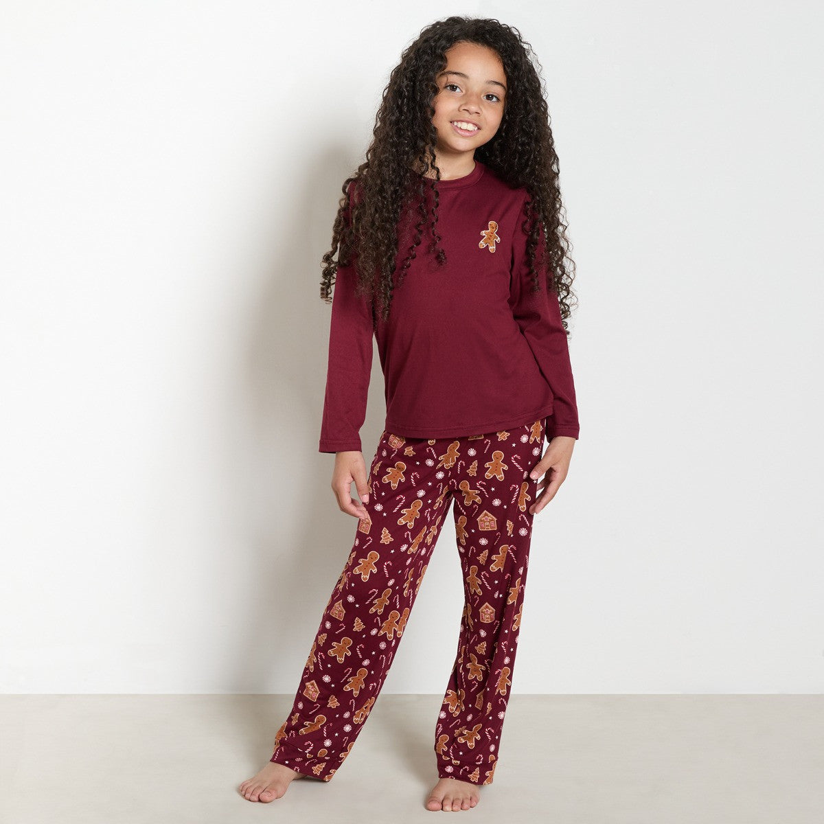 Kids Christmas Gingerbread Pyjama Set - Burgundy