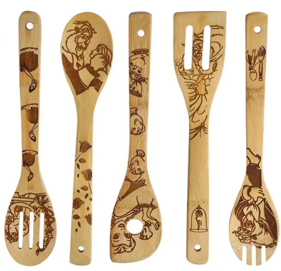 Beauty & The Beast 5Pc Wooden Spoon Set