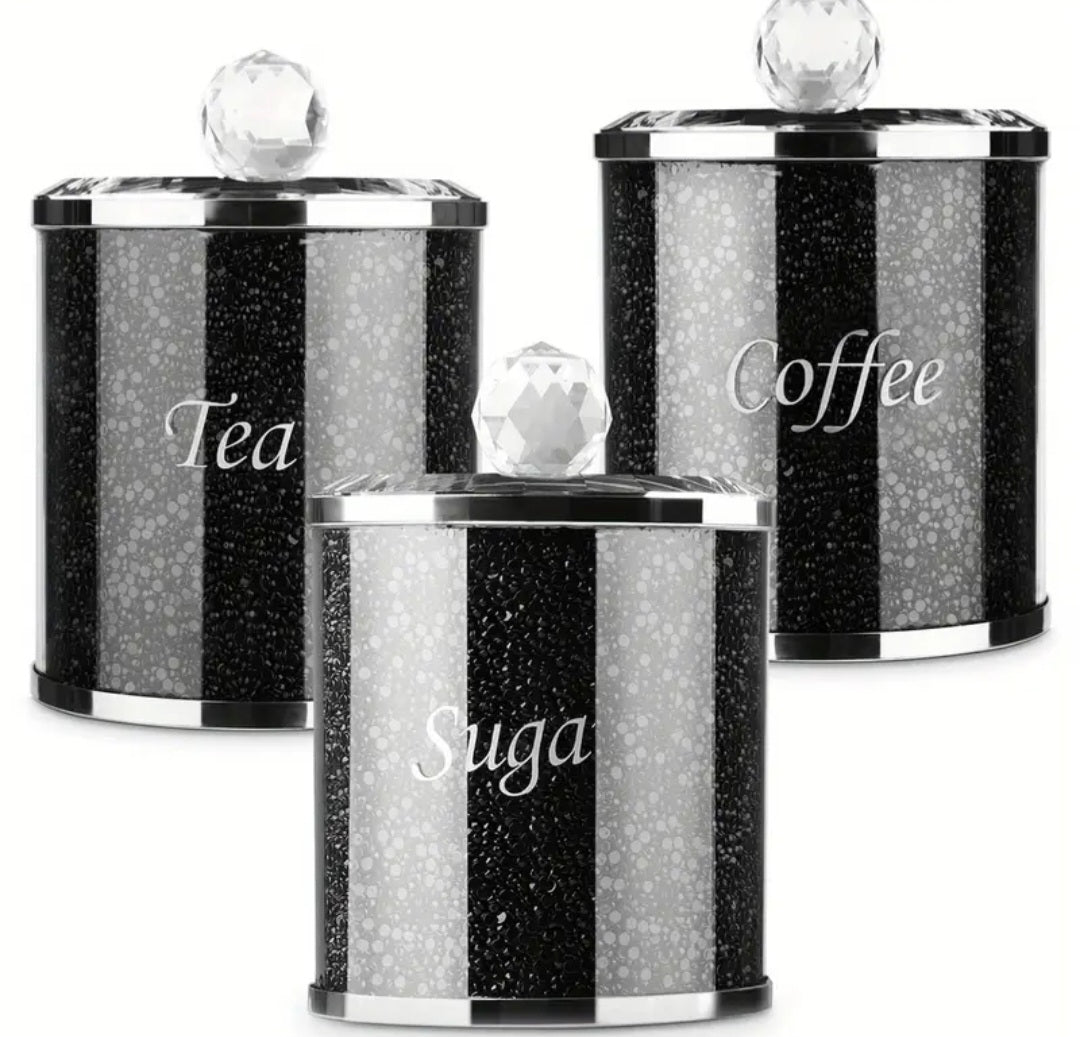 3pcs Crushed Diamond Tea Coffee Sugar Jars