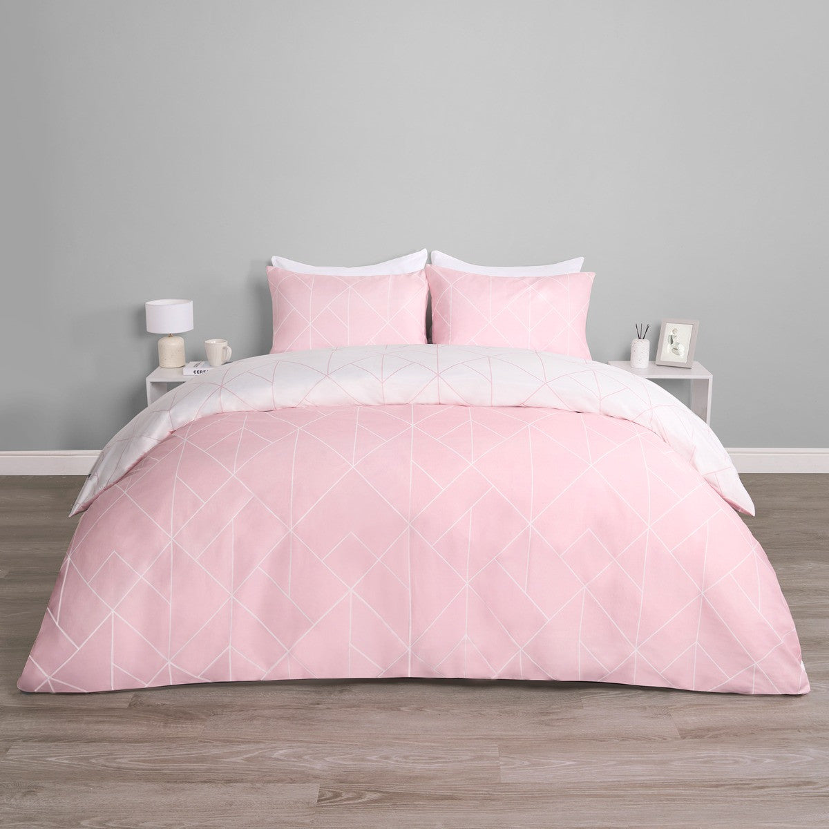Geometric Print Duvet Cover Set, Blush - Double