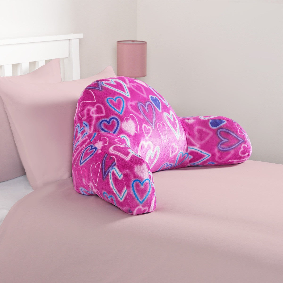 Kids Neon Hearts Fleece Cuddle Cushion - Pink