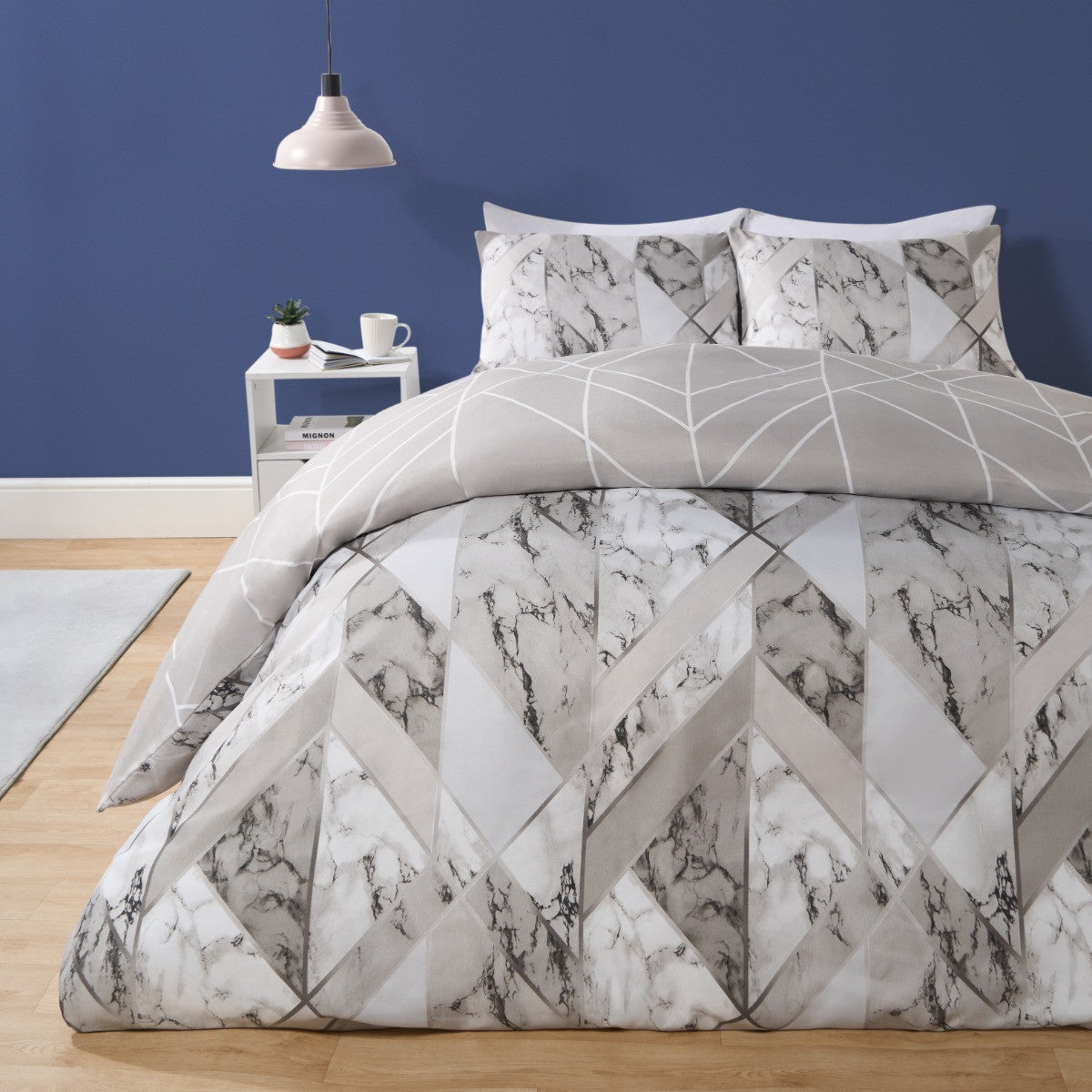 Abstract Geometric Marble Print Reversible Duvet Cover Set - Grey
