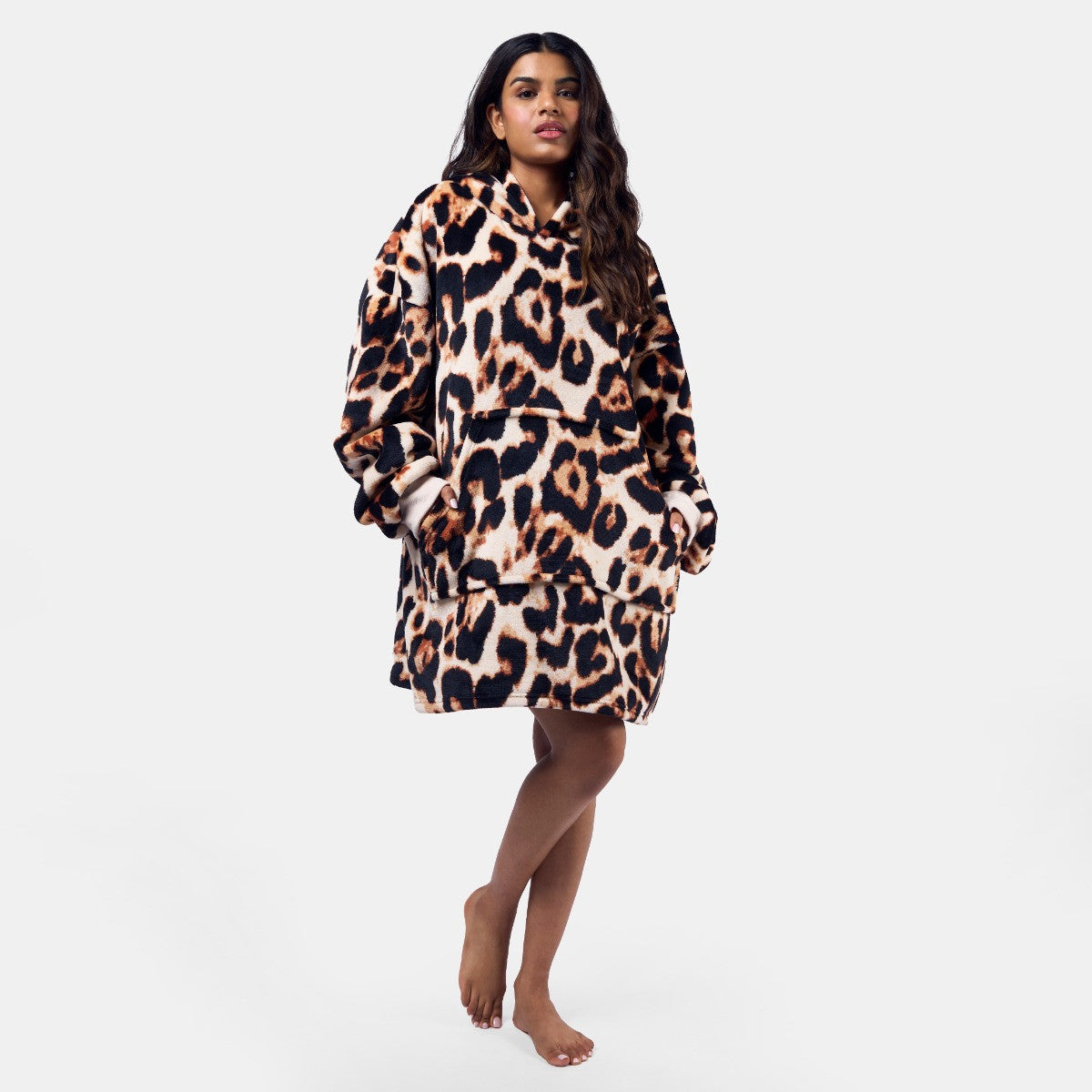 Leopard Print Hoodie Blanket - Natural