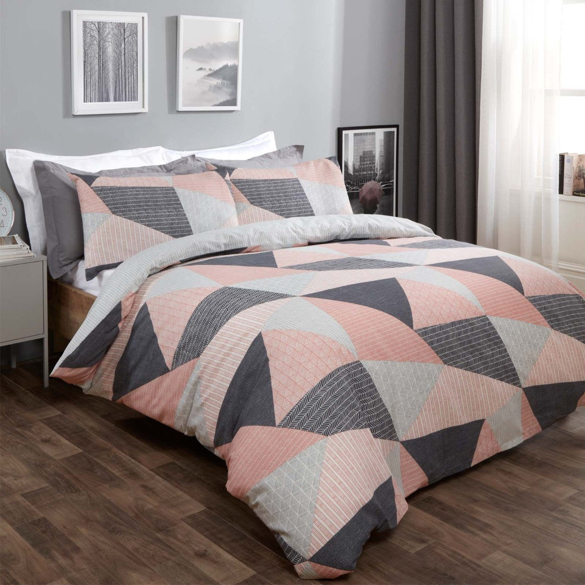 Textured Geometric Duvet Set, Blush Pink - Double