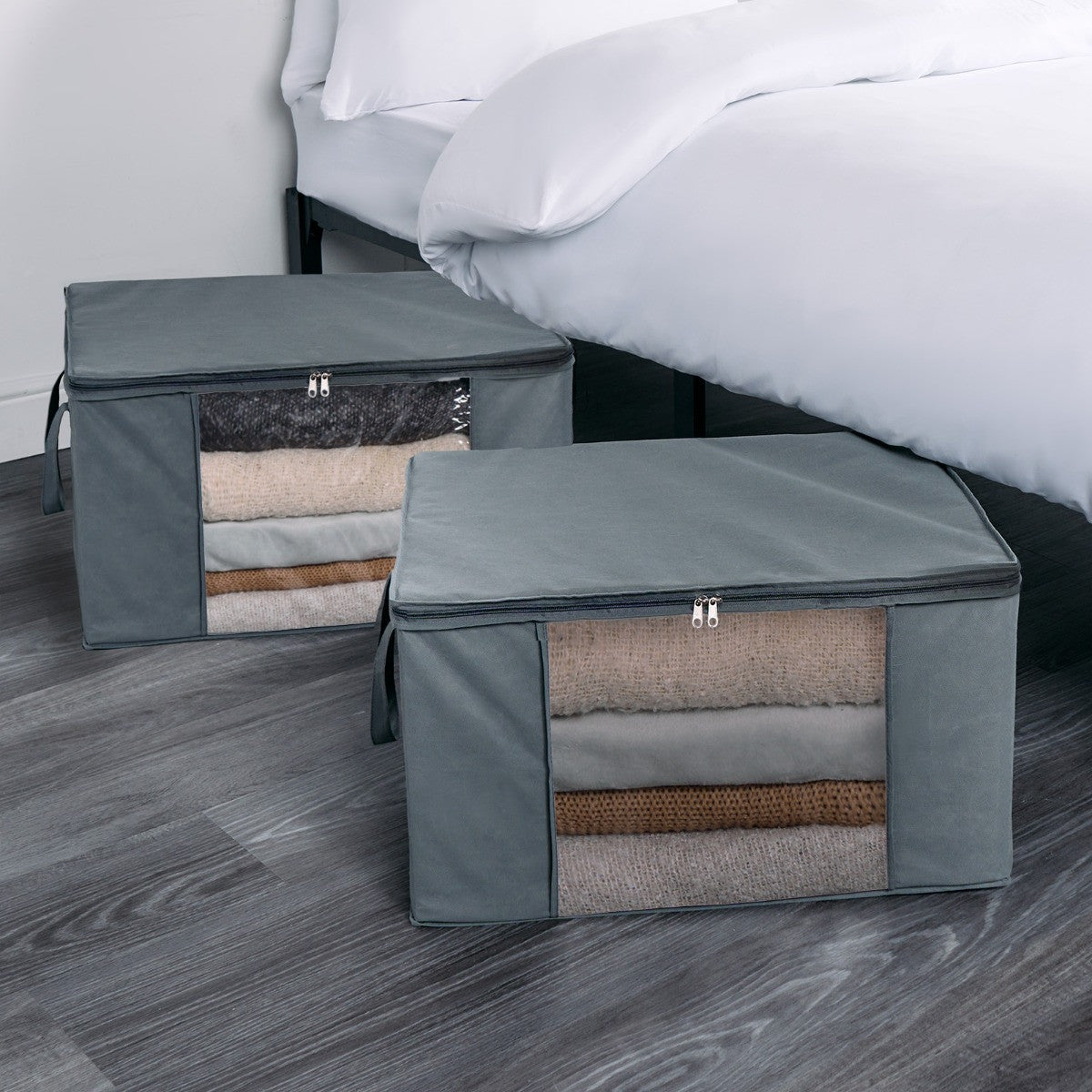 2 Pack 90.3L Underbed Large Clothes Storage Bag - Charcoal