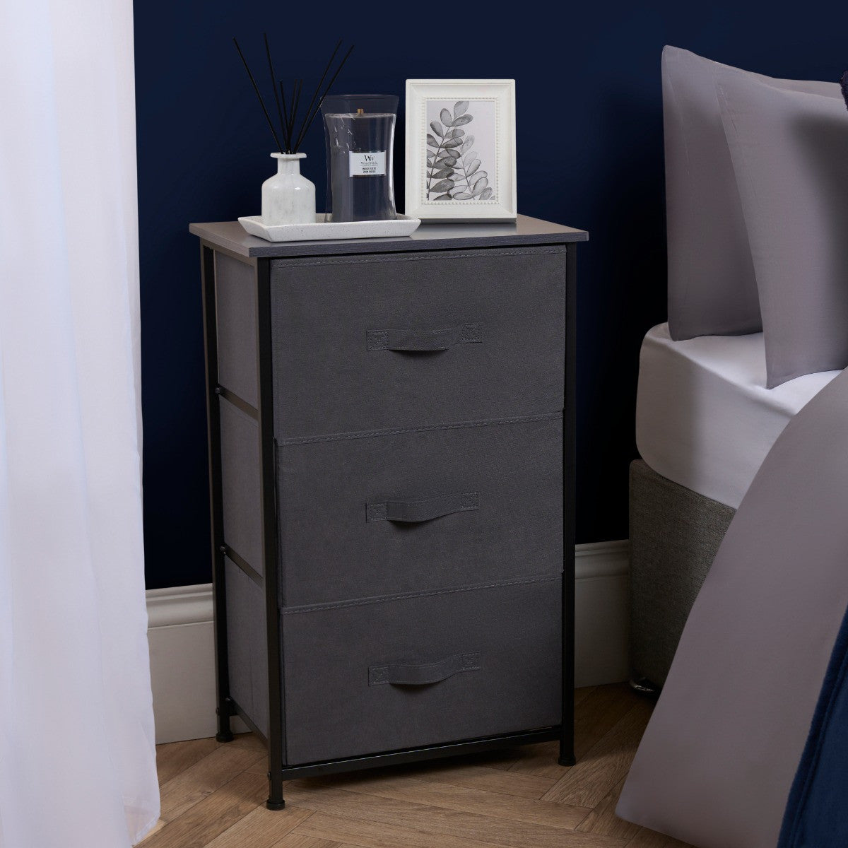 Brooklyn 3 Drawer Fabric Cabinet - Grey