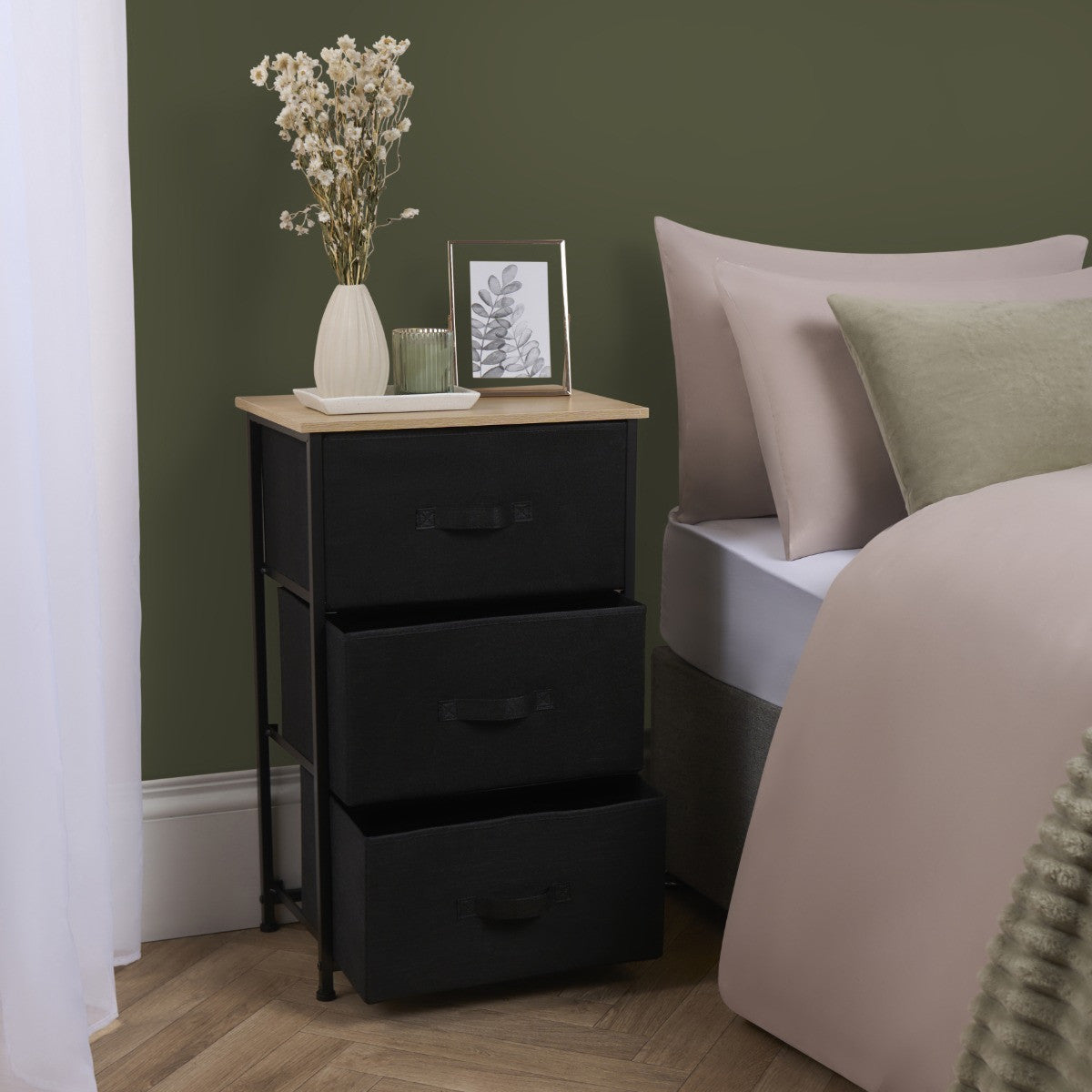 Brooklyn 3 Drawer Fabric Cabinet - Black