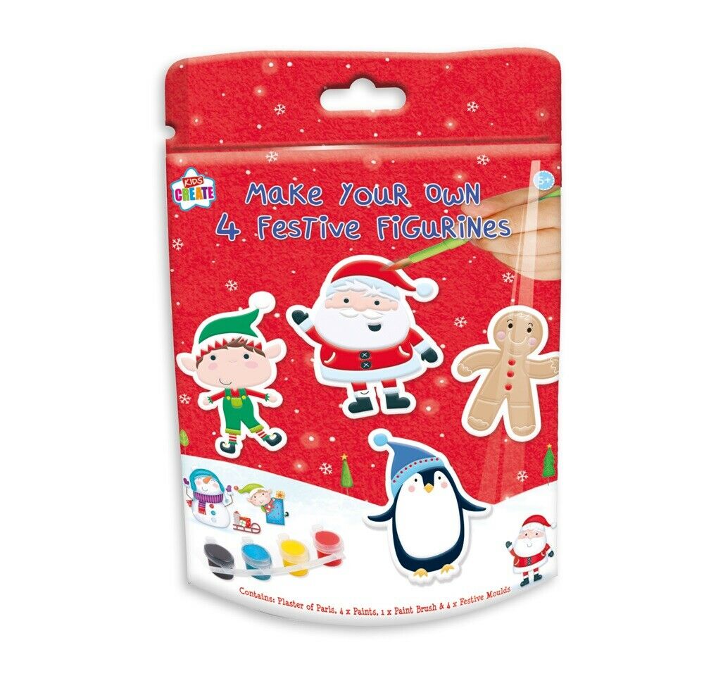 Pack of 4 make & paint your own christmas plaster figures