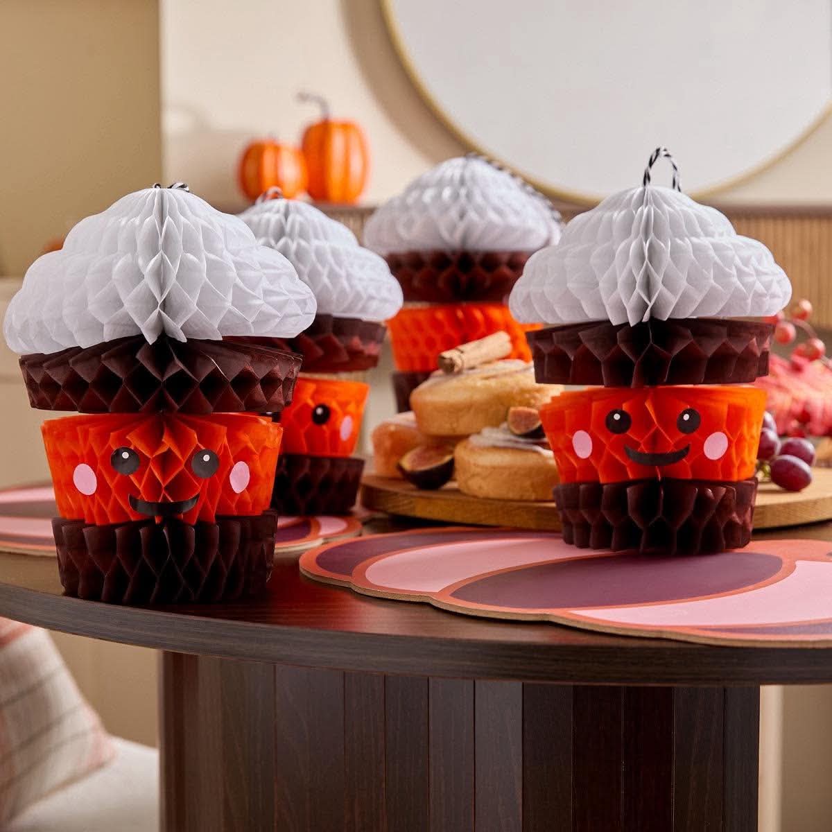 4 pack pumpkin latte tree decorations - brown