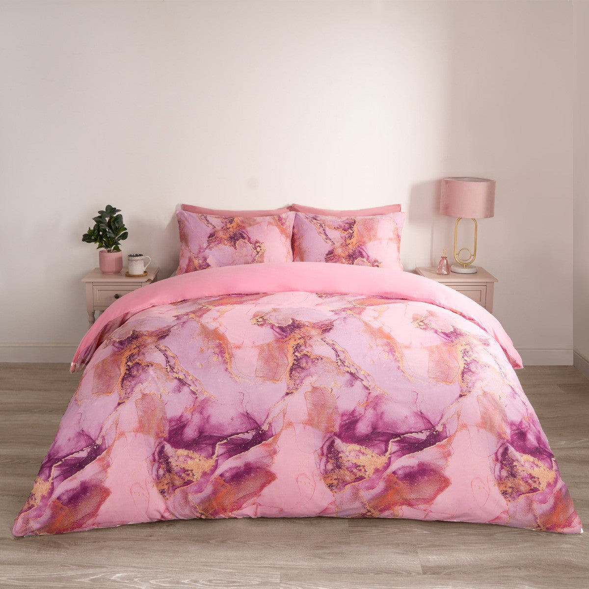 Marble Print Duvet Set - Blush Pink