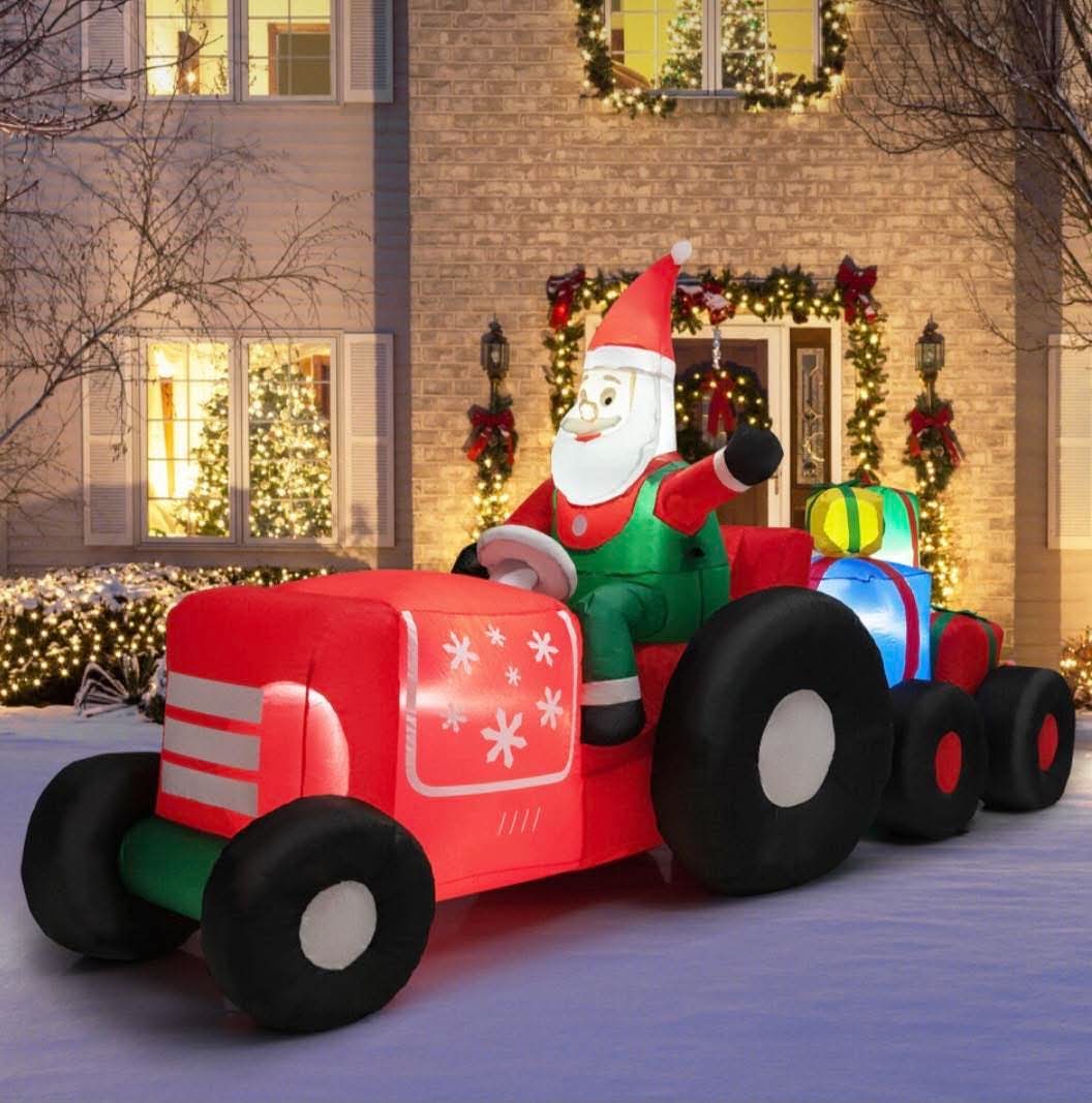9ft long christmas inflatable santa claus on truck with gift boxes W/ LED lights