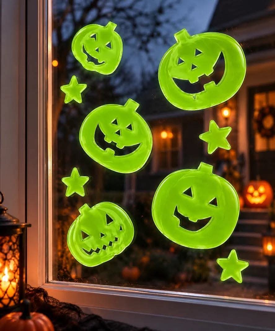 9 halloween glow in the dark gel window stickers