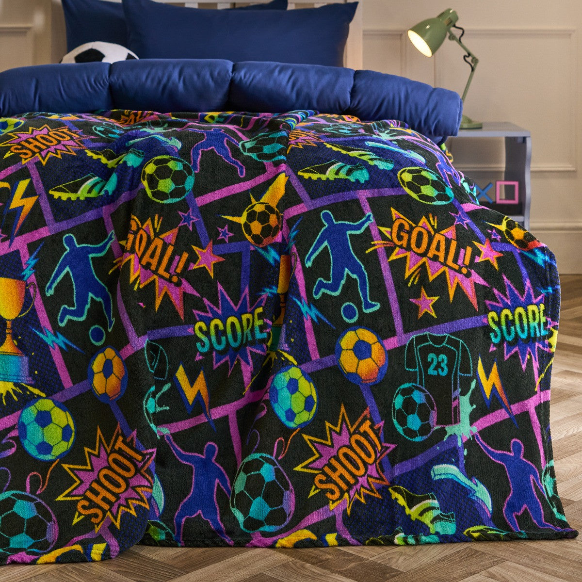 Football Comic Print Fleece Throw