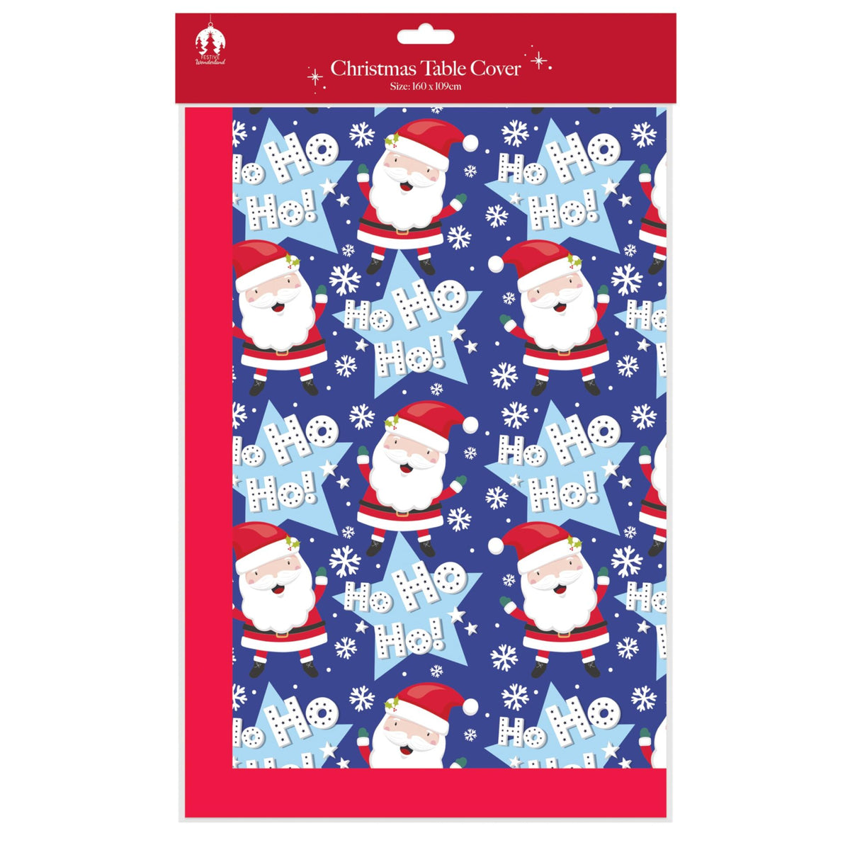 Blue festive christmas table cover HO HO HO design