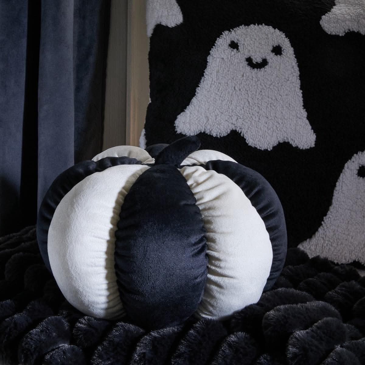Velvet stripe pumpkin cushion - monochrome