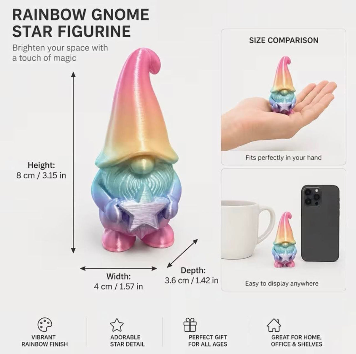 Rainbow gnome figurine