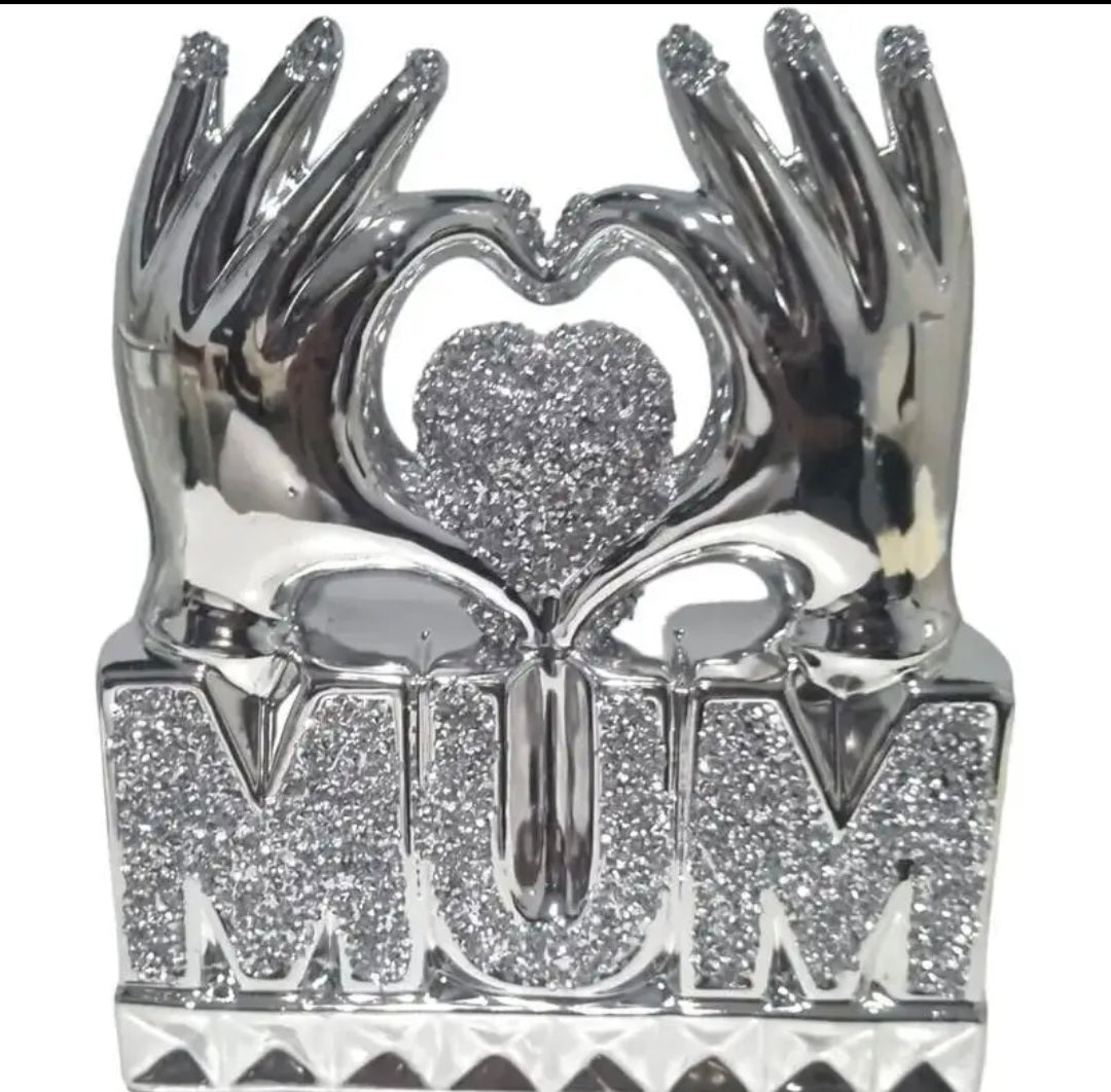 Silver Mom Heart Hand Crushed Diamond 31CM