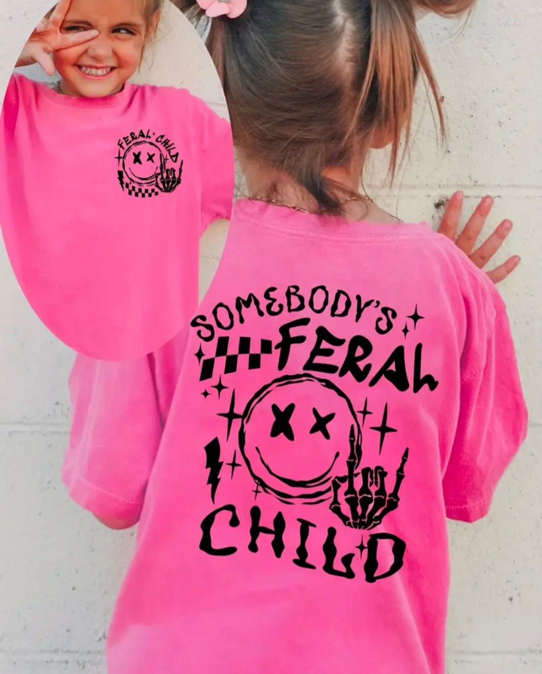 Girls "Somebody's Feral Child" Letter Print Top