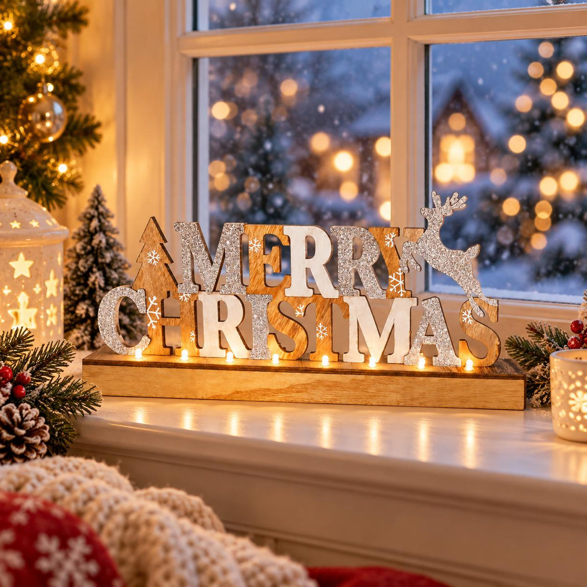 Merry christmas light up wooden sign