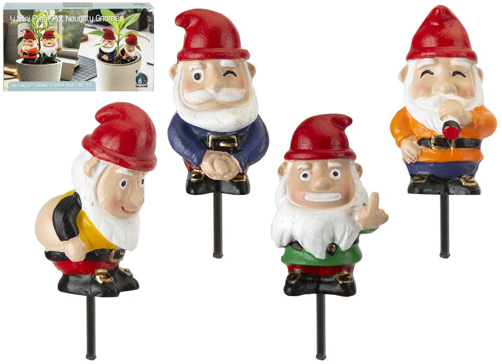 4 naughty gnome plant pot decorations