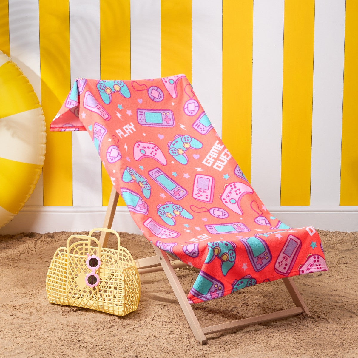 Gaming Print Beach Towel - Neon Coral